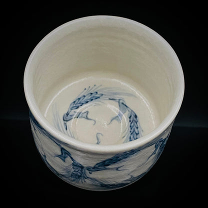 青山窑 青山德弘（Aoyama Norihiro）作 白釉贯入染付麦穗纹 筒型自由杯 和风威士忌杯 酒器 #381