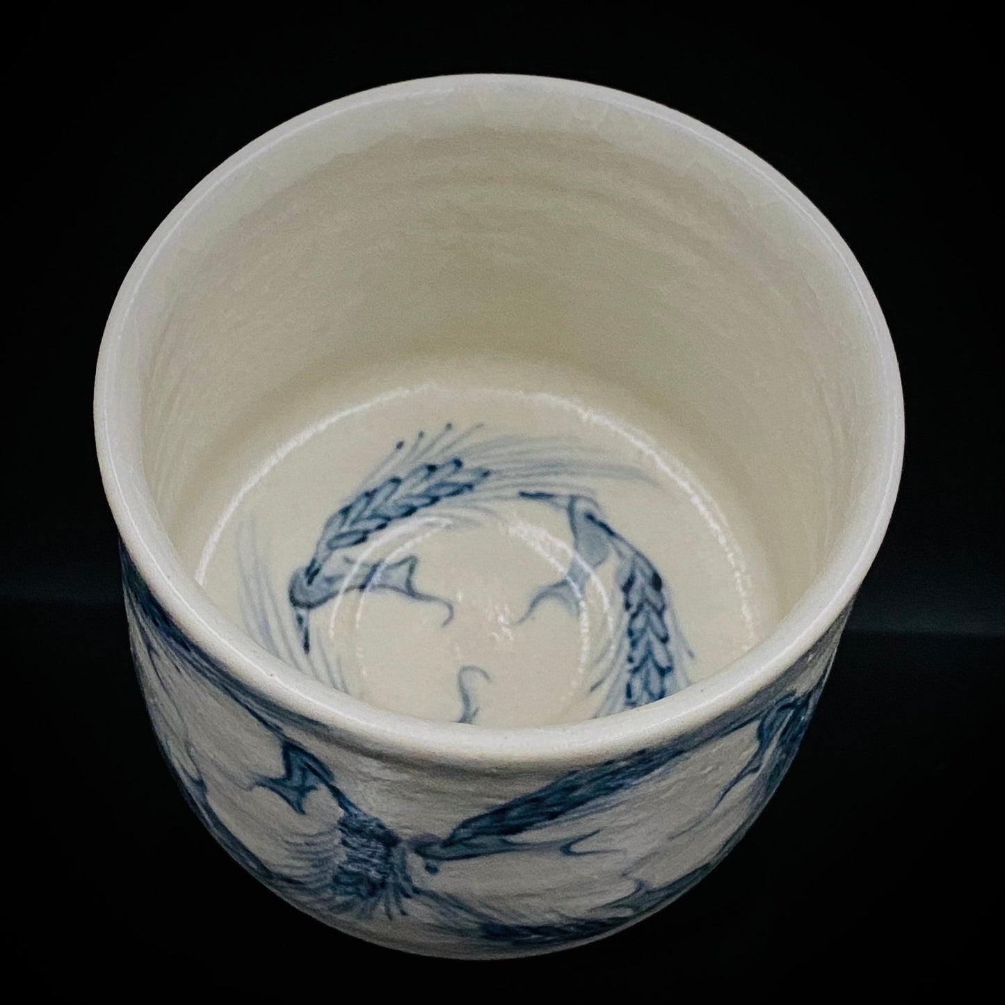 青山窑 青山德弘（Aoyama Norihiro）作 白釉贯入染付麦穗纹 筒型自由杯 和风威士忌杯 酒器 #381