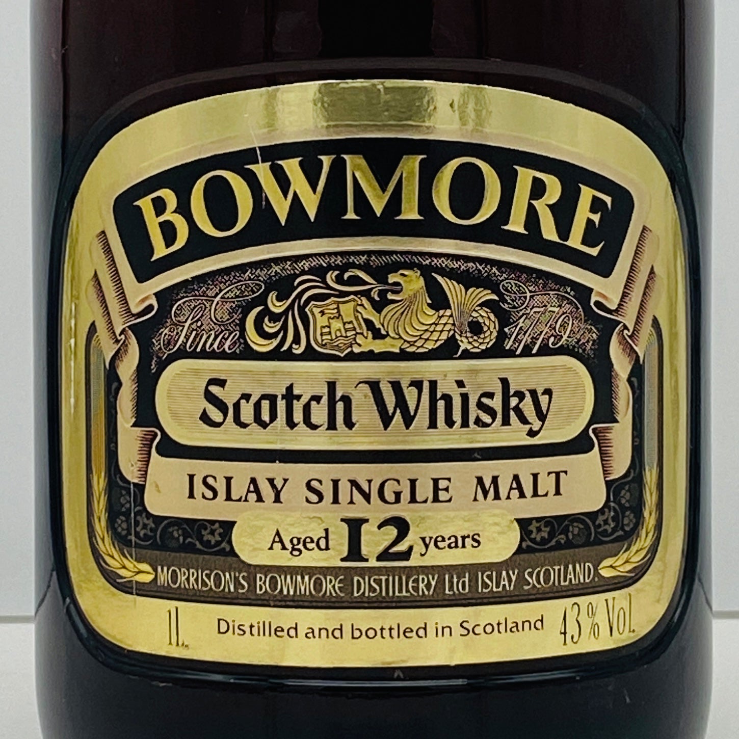 て*ん様 ハ*ー様 BOWMORE　ボウモア12年　旧ボトル　1000mL 1980年代前半流通、ボウモア（BOWMORE）12年、1,000ml, 43% #68