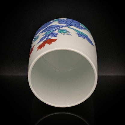 人間国宝 十三代今泉今右衛門 作 色鍋島 錦絵変り 筒型フリーカップ 一対 酒器 和のロックグラス #382