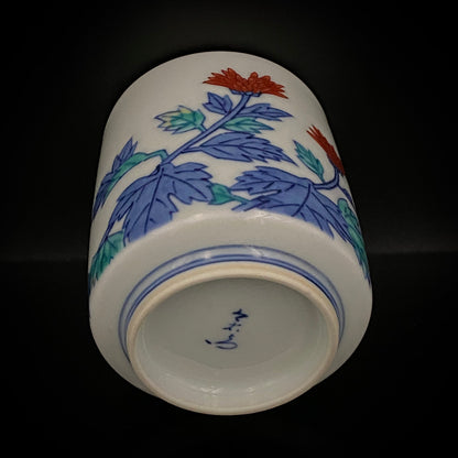 人間国宝 十三代今泉今右衛門 作 色鍋島 錦絵変り 筒型フリーカップ 一対 酒器 和のロックグラス #382