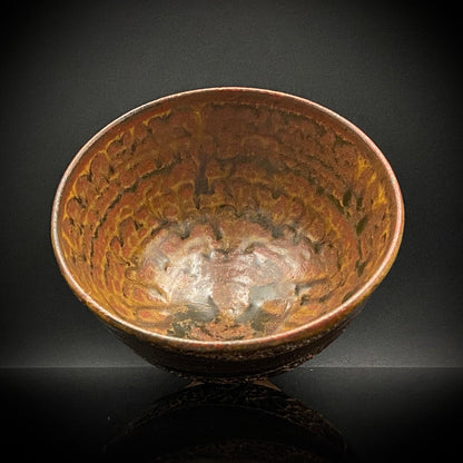 伊万里 渚窯 高木 和安 作 縄文刻文窯変茶盌 抹茶碗 酒器 原始美術 和のロックグラス #392