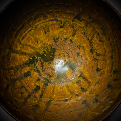 伊万里 渚窯 高木 和安 作 縄文刻文窯変茶盌 抹茶碗 酒器 原始美術 和のロックグラス #392
