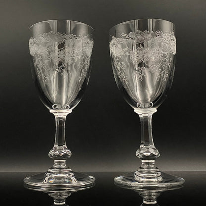 Old Saint Louis Crystal（オールド サンルイ クリスタル ）1910年代 モデル Lorraine（ロレーヌ）花唐草文様 グラス２点セット #77