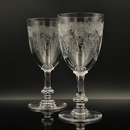 Old Saint Louis Crystal（オールド サンルイ クリスタル ）1910年代 モデル Lorraine（ロレーヌ）花唐草文様 グラス２点セット #77