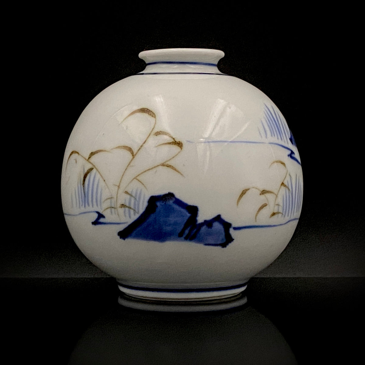 愛知 犬山焼 呉須赤絵吉祥文字文碗 乾山風秋草文筒型向付 呉須山水図丸小壺 煎茶碗 酒器 3点セット #345
