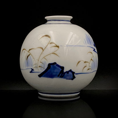 愛知 犬山焼 呉須赤絵吉祥文字文碗 乾山風秋草文筒型向付 呉須山水図丸小壺 煎茶碗 酒器 3点セット #345