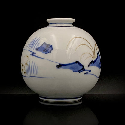 愛知 犬山焼 呉須赤絵吉祥文字文碗 乾山風秋草文筒型向付 呉須山水図丸小壺 煎茶碗 酒器 3点セット #345