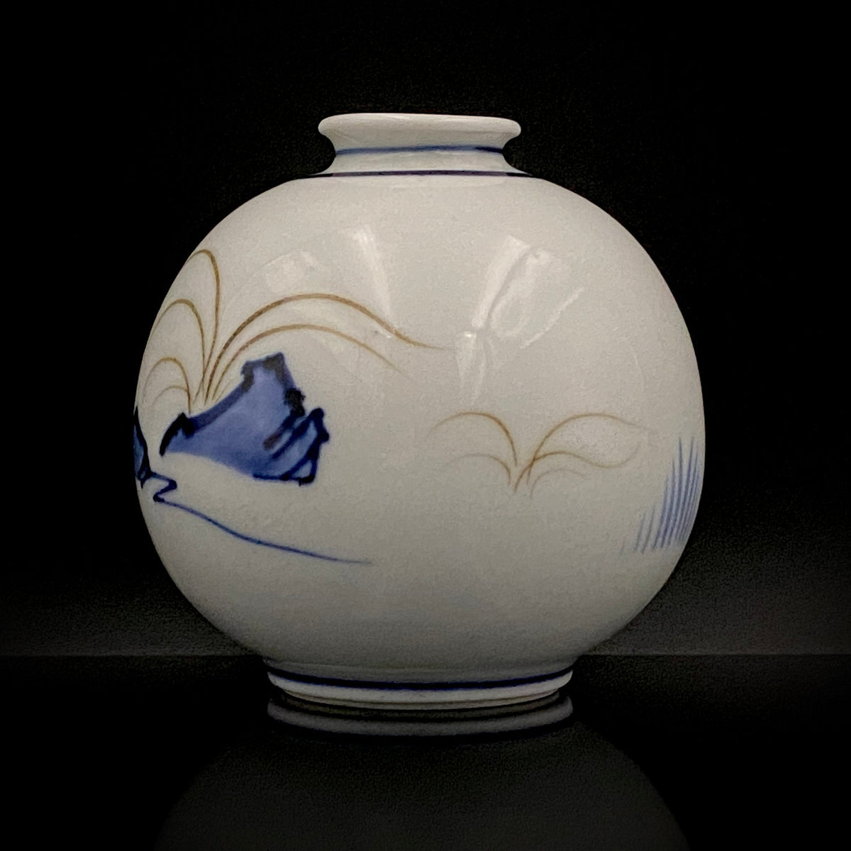 愛知 犬山焼 呉須赤絵吉祥文字文碗 乾山風秋草文筒型向付 呉須山水図丸小壺 煎茶碗 酒器 3点セット #345