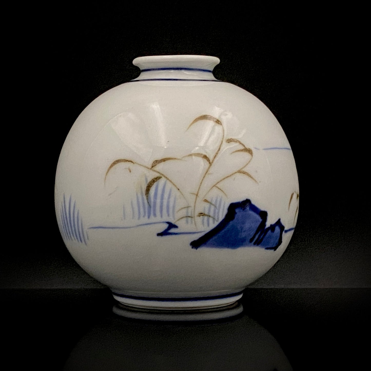 愛知 犬山焼 呉須赤絵吉祥文字文碗 乾山風秋草文筒型向付 呉須山水図丸小壺 煎茶碗 酒器 3点セット #345