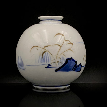 愛知 犬山焼 呉須赤絵吉祥文字文碗 乾山風秋草文筒型向付 呉須山水図丸小壺 煎茶碗 酒器 3点セット #345