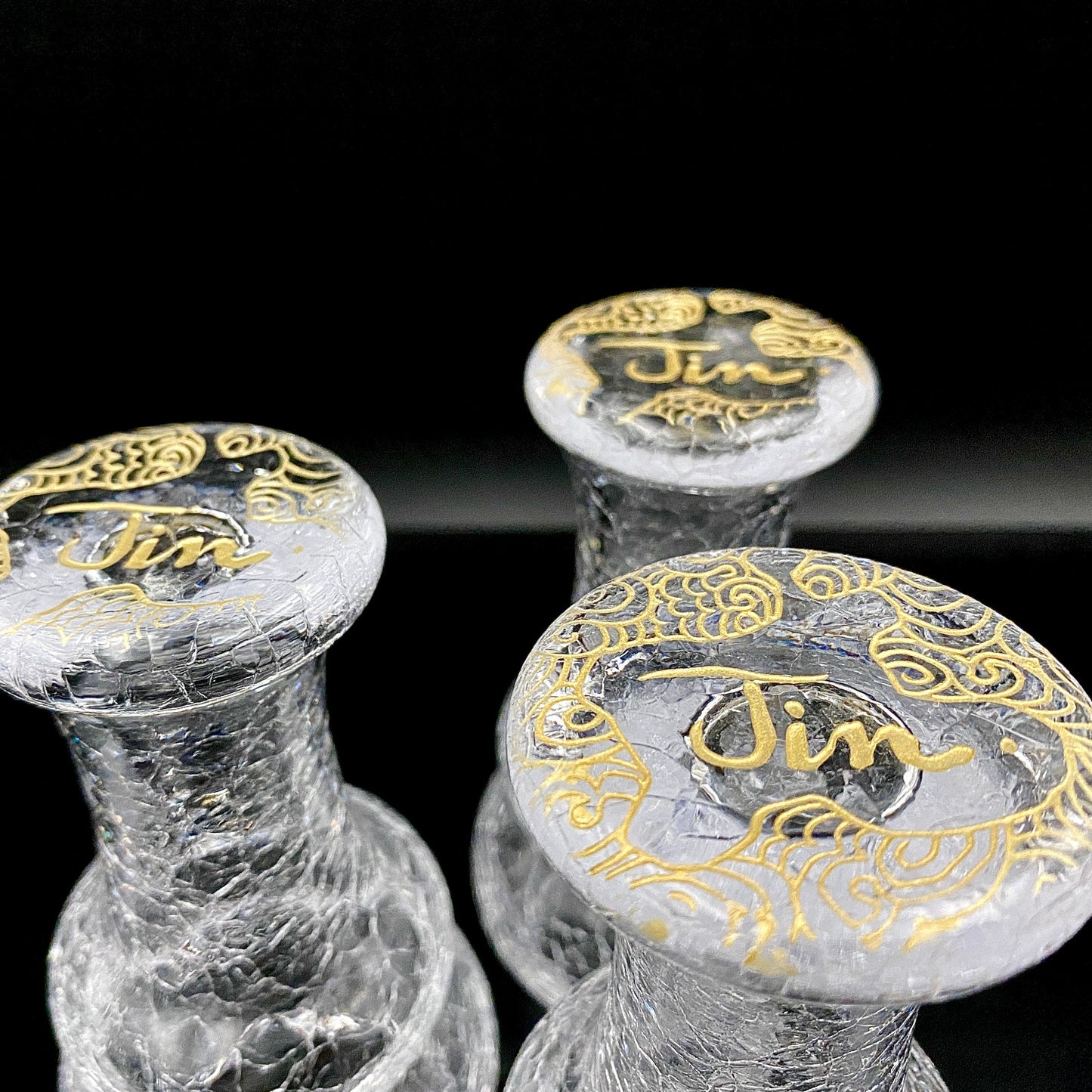 坂田 甚内（Jin）作 手吹き硝子 白金彩 金彩 玻璃盃深甚紋グラス ３点セット #80