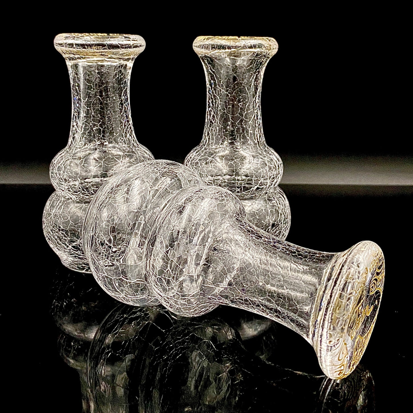 坂田 甚内（Jin）作 手吹き硝子 白金彩 金彩 玻璃盃深甚紋グラス ３点セット #80