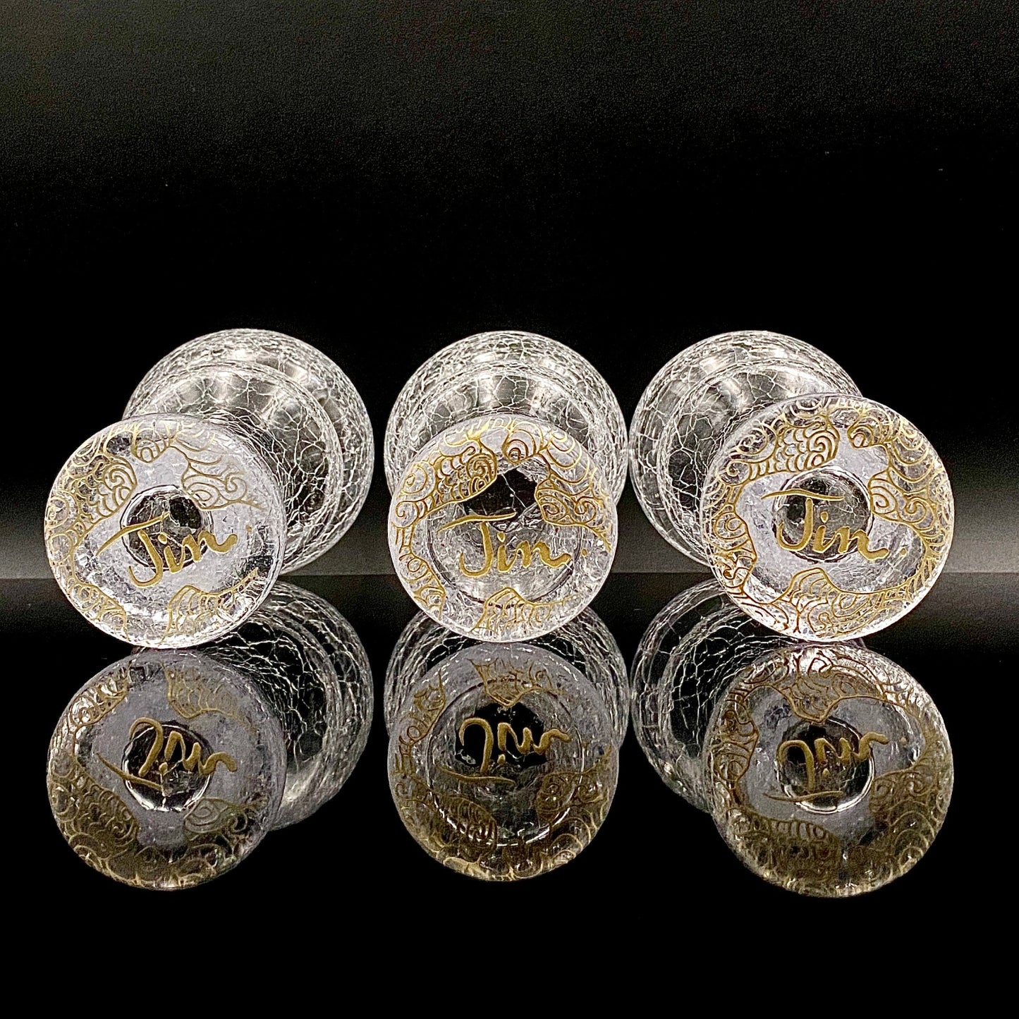 坂田 甚内（Jin）作 手吹き硝子 白金彩 金彩 玻璃盃深甚紋グラス ３点セット #80