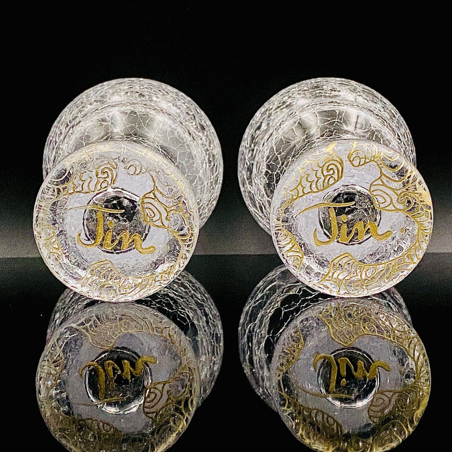 坂田 甚内（Jin）作 手吹き硝子 白金彩 金彩 玻璃盃深甚紋グラス ２点セット #81