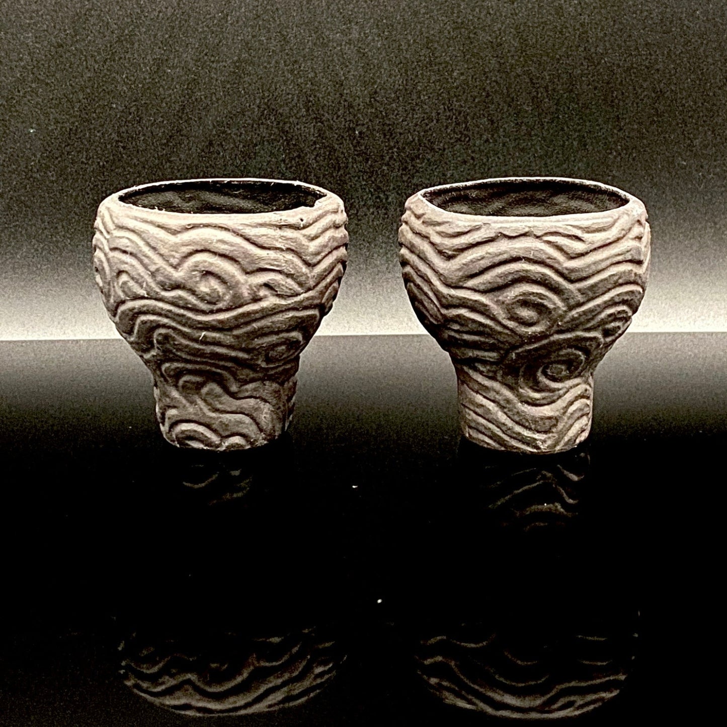 坂田 甚内（甚/じん）作 黒陶杯 酒盃 黒陶器グラス ２点セット #82