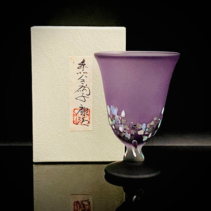 Koji Ishii: Hand-Blown Satin Glass, Silver Leaf Saika-mon Pattern, Stemmed Tasting Glass, Wine Glass #412