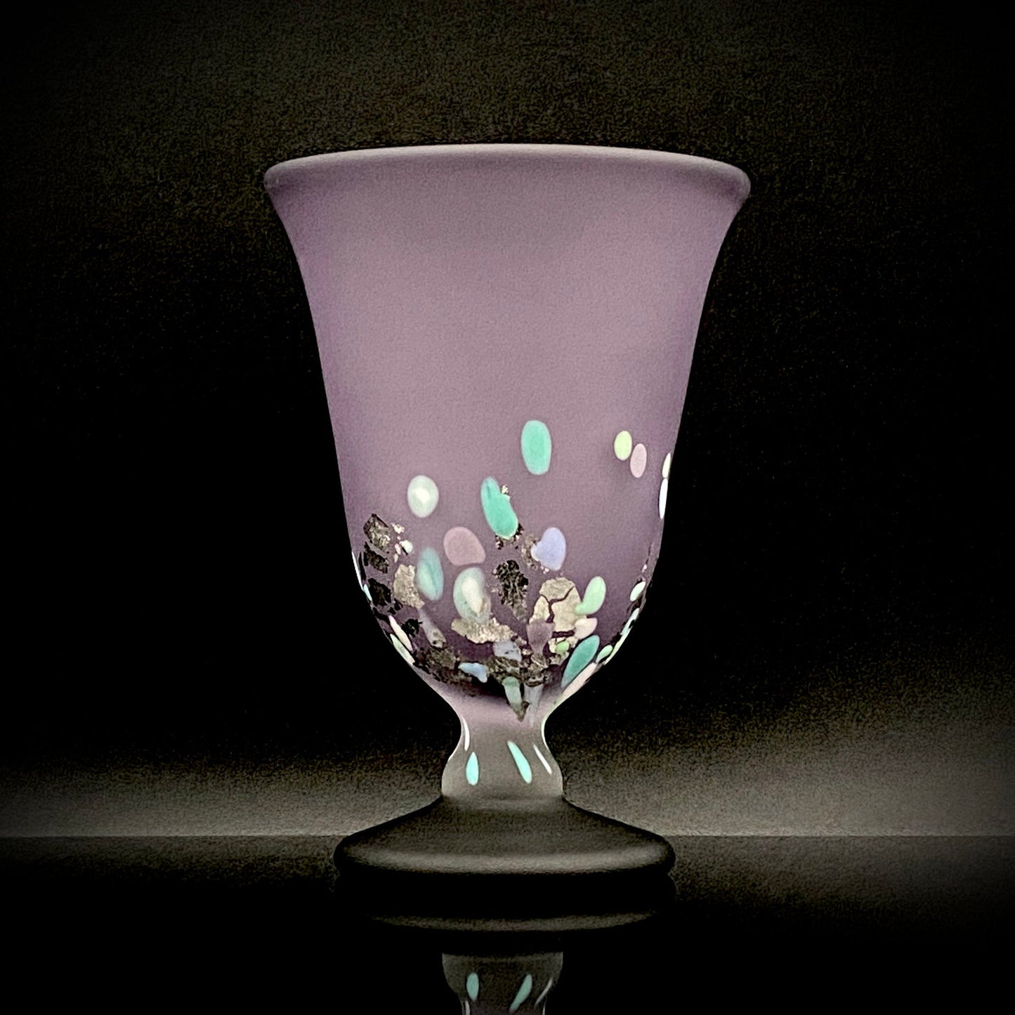 Koji Ishii: Hand-Blown Satin Glass, Silver Leaf Saika-mon Pattern, Stemmed Tasting Glass, Wine Glass #412