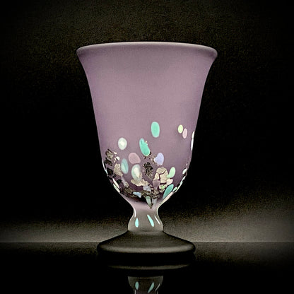 Koji Ishii: Hand-Blown Satin Glass, Silver Leaf Saika-mon Pattern, Stemmed Tasting Glass, Wine Glass #412