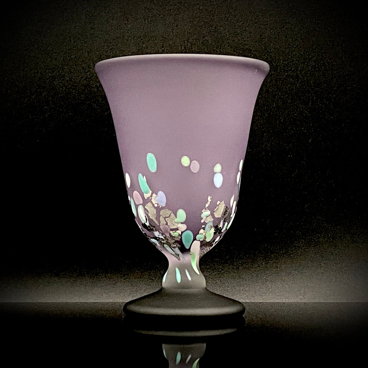 Koji Ishii: Hand-Blown Satin Glass, Silver Leaf Saika-mon Pattern, Stemmed Tasting Glass, Wine Glass #412