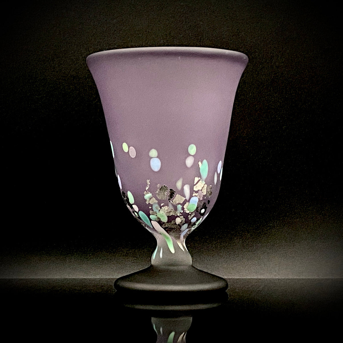 Koji Ishii: Hand-Blown Satin Glass, Silver Leaf Saika-mon Pattern, Stemmed Tasting Glass, Wine Glass #412