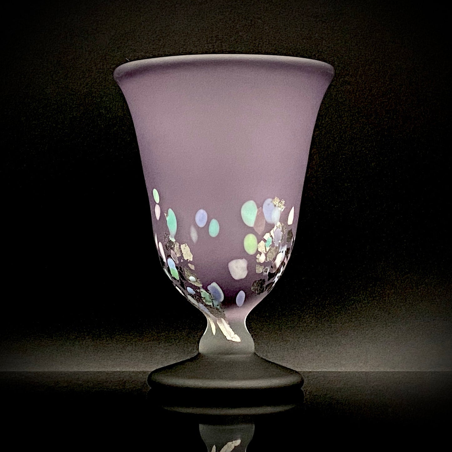 Koji Ishii: Hand-Blown Satin Glass, Silver Leaf Saika-mon Pattern, Stemmed Tasting Glass, Wine Glass #412