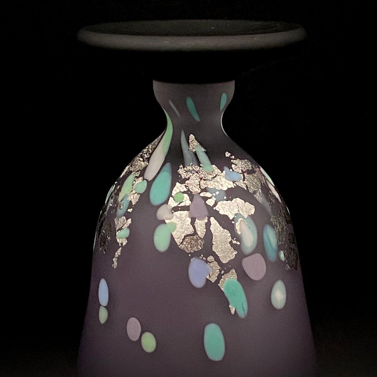 Koji Ishii: Hand-Blown Satin Glass, Silver Leaf Saika-mon Pattern, Stemmed Tasting Glass, Wine Glass #412