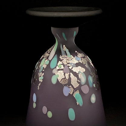 Koji Ishii: Hand-Blown Satin Glass, Silver Leaf Saika-mon Pattern, Stemmed Tasting Glass, Wine Glass #412