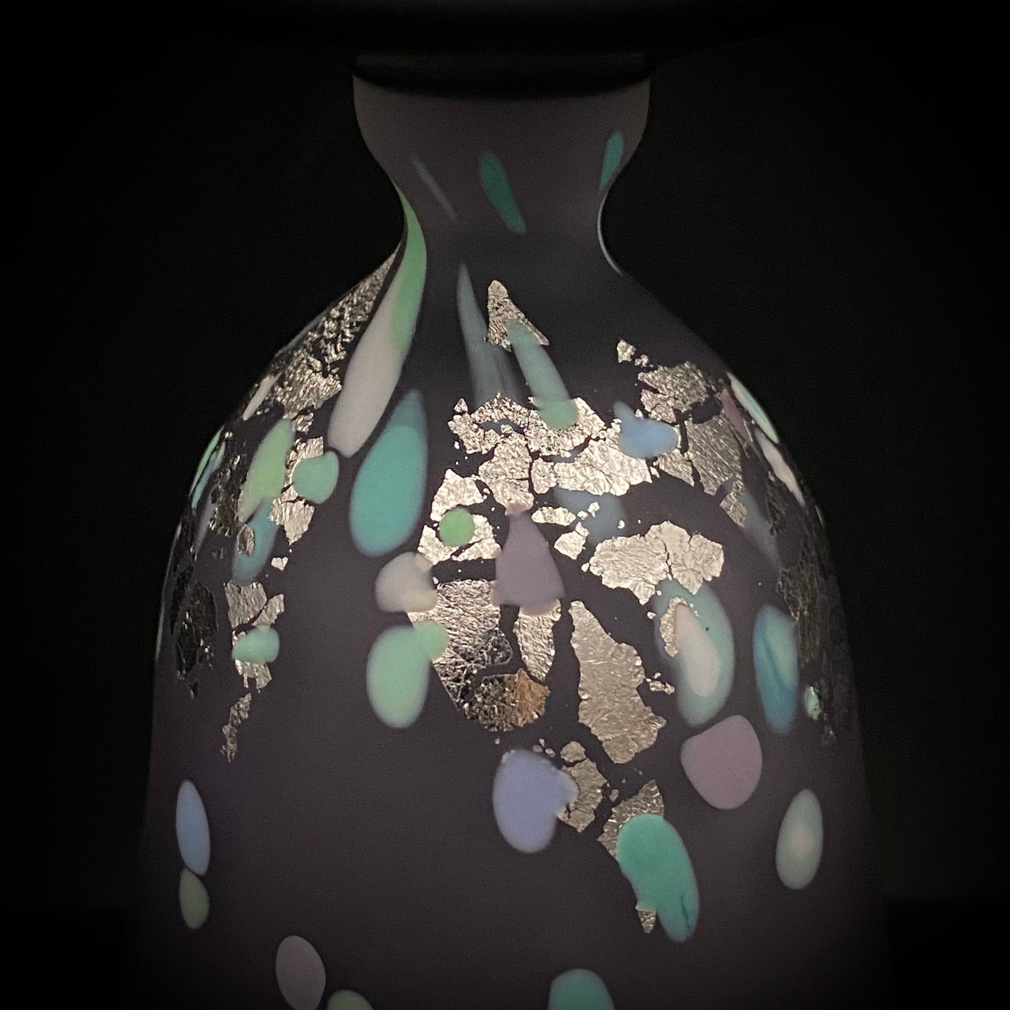 Koji Ishii: Hand-Blown Satin Glass, Silver Leaf Saika-mon Pattern, Stemmed Tasting Glass, Wine Glass #412