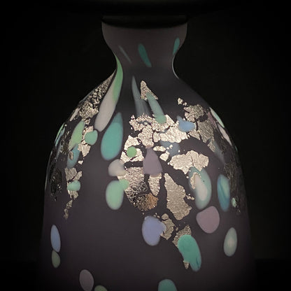 Koji Ishii: Hand-Blown Satin Glass, Silver Leaf Saika-mon Pattern, Stemmed Tasting Glass, Wine Glass #412