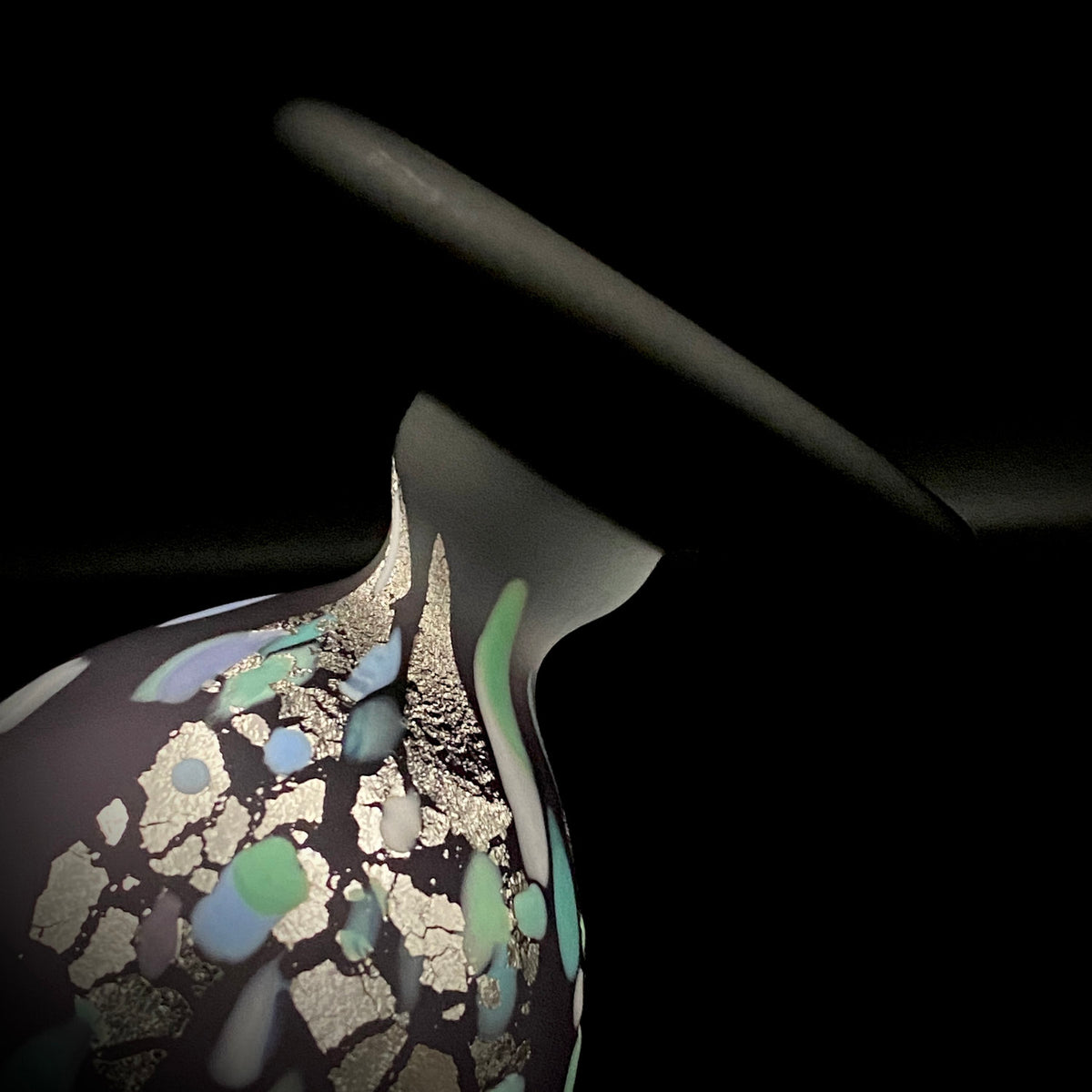 Koji Ishii: Hand-Blown Satin Glass, Silver Leaf Saika-mon Pattern, Stemmed Tasting Glass, Wine Glass #412