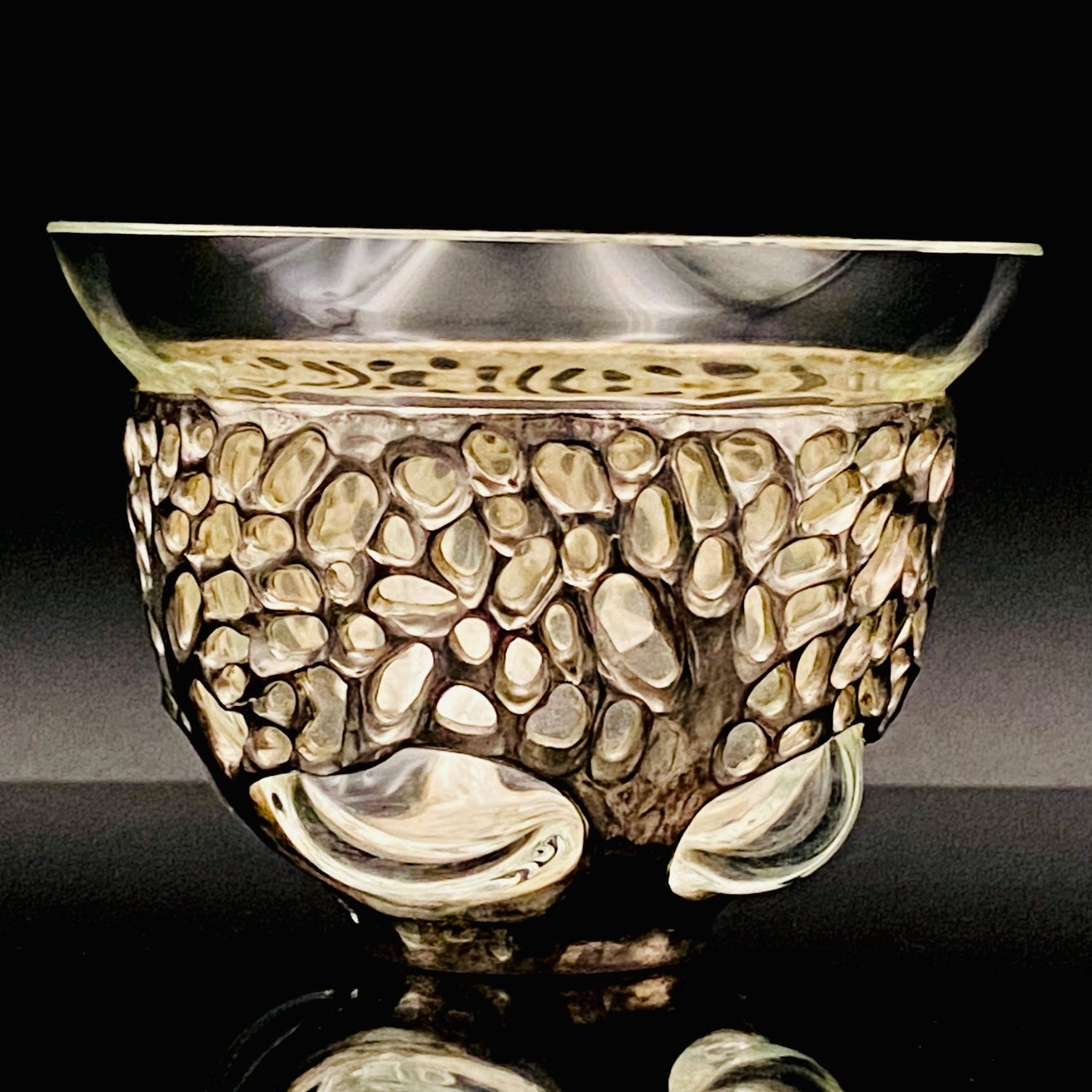 未使用 北村眞一 蝋型鋳銀吹込硝子盃 グラス ぐい呑 酒器 工芸 ガラス 金工 人間国宝 北村 眞一 最高傑作 蝋型鋳銀 吹込硝子 盃1点 #87 – Antique