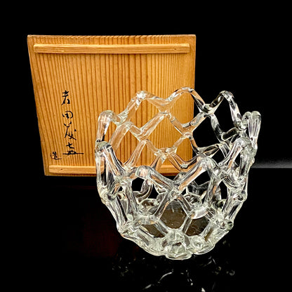 Father of Modern Japanese Glass Art, Master Toshichi Iwata - Glass Network Flower Vase, Glass Network Vase, Fruit Basket, Candle Holder #433