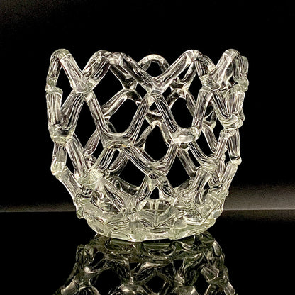 Father of Modern Japanese Glass Art, Master Toshichi Iwata - Glass Network Flower Vase, Glass Network Vase, Fruit Basket, Candle Holder #433