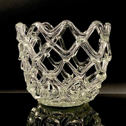 Father of Modern Japanese Glass Art, Master Toshichi Iwata - Glass Network Flower Vase, Glass Network Vase, Fruit Basket, Candle Holder #433