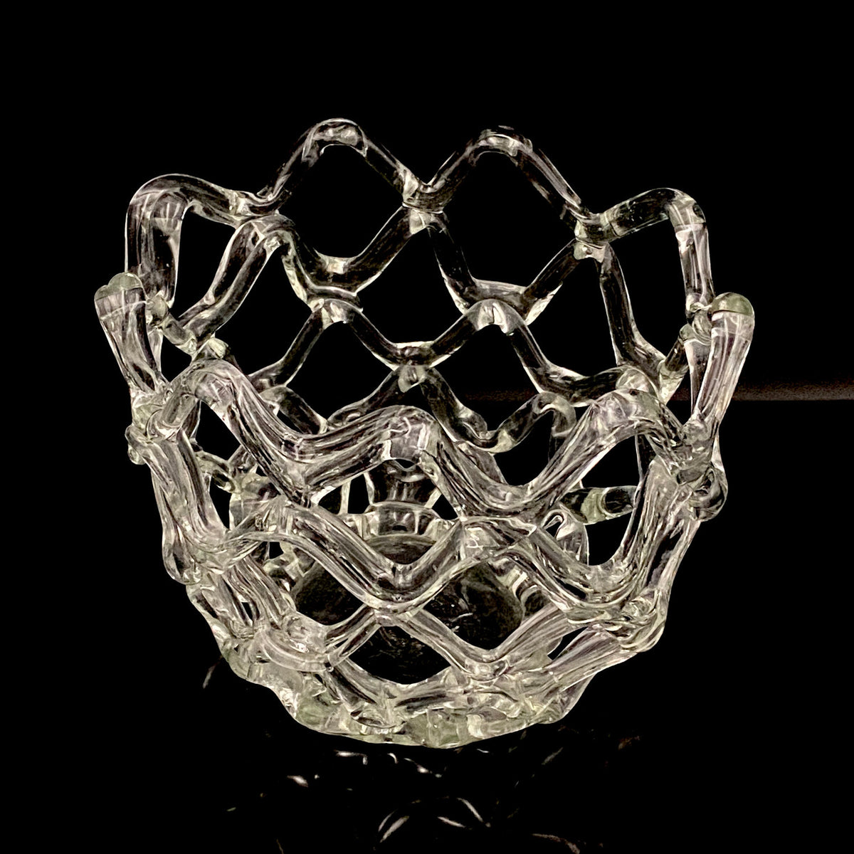 Father of Modern Japanese Glass Art, Master Toshichi Iwata - Glass Network Flower Vase, Glass Network Vase, Fruit Basket, Candle Holder #433