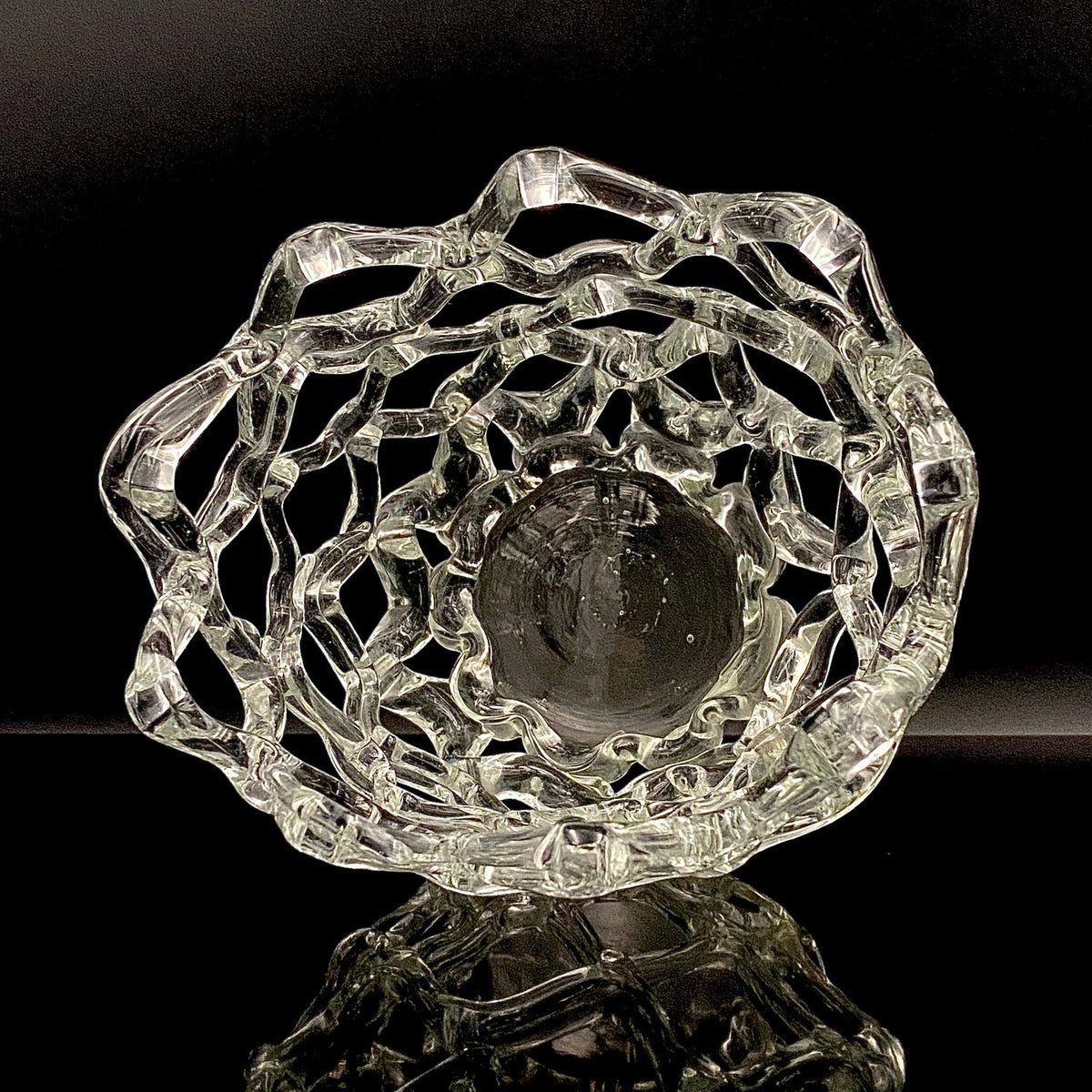 Father of Modern Japanese Glass Art, Master Toshichi Iwata - Glass Network Flower Vase, Glass Network Vase, Fruit Basket, Candle Holder #433