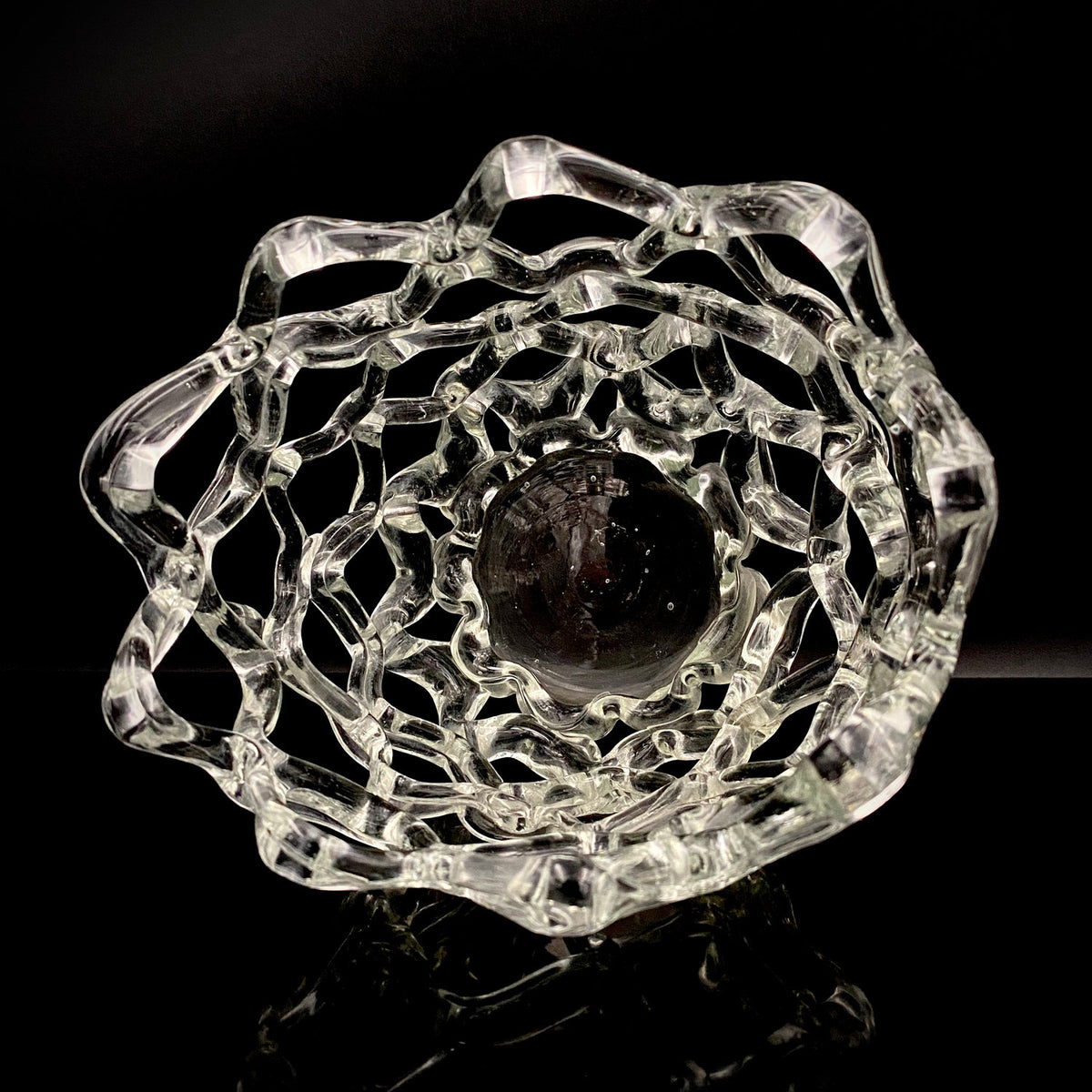 Father of Modern Japanese Glass Art, Master Toshichi Iwata - Glass Network Flower Vase, Glass Network Vase, Fruit Basket, Candle Holder #433