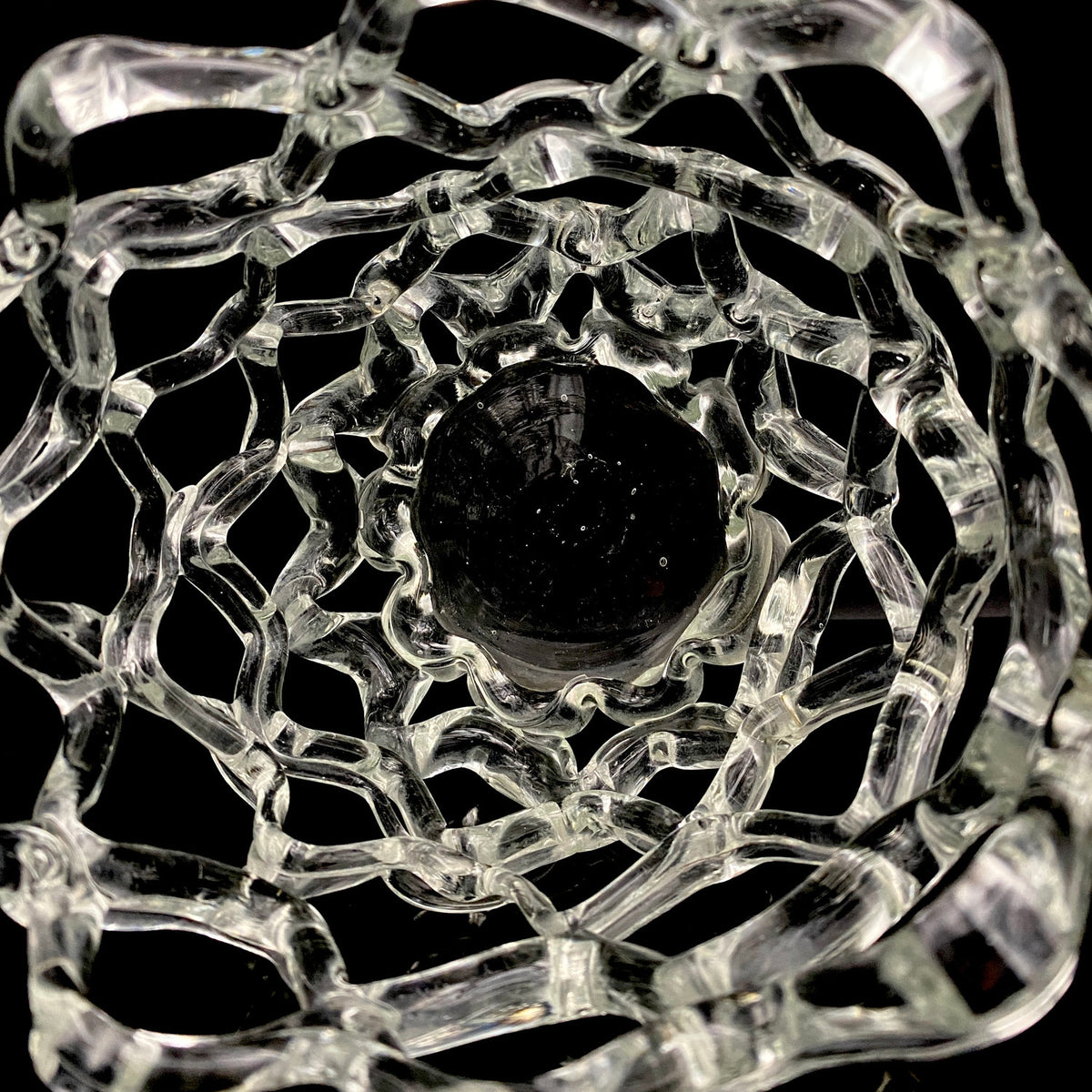 Father of Modern Japanese Glass Art, Master Toshichi Iwata - Glass Network Flower Vase, Glass Network Vase, Fruit Basket, Candle Holder #433
