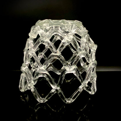 Father of Modern Japanese Glass Art, Master Toshichi Iwata - Glass Network Flower Vase, Glass Network Vase, Fruit Basket, Candle Holder #433