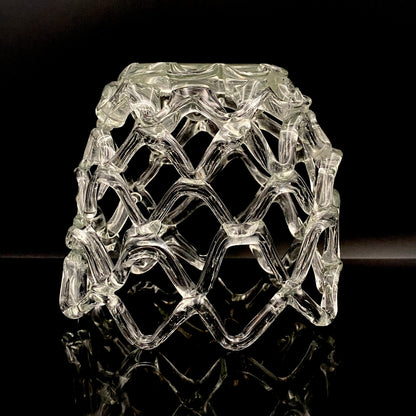 Father of Modern Japanese Glass Art, Master Toshichi Iwata - Glass Network Flower Vase, Glass Network Vase, Fruit Basket, Candle Holder #433