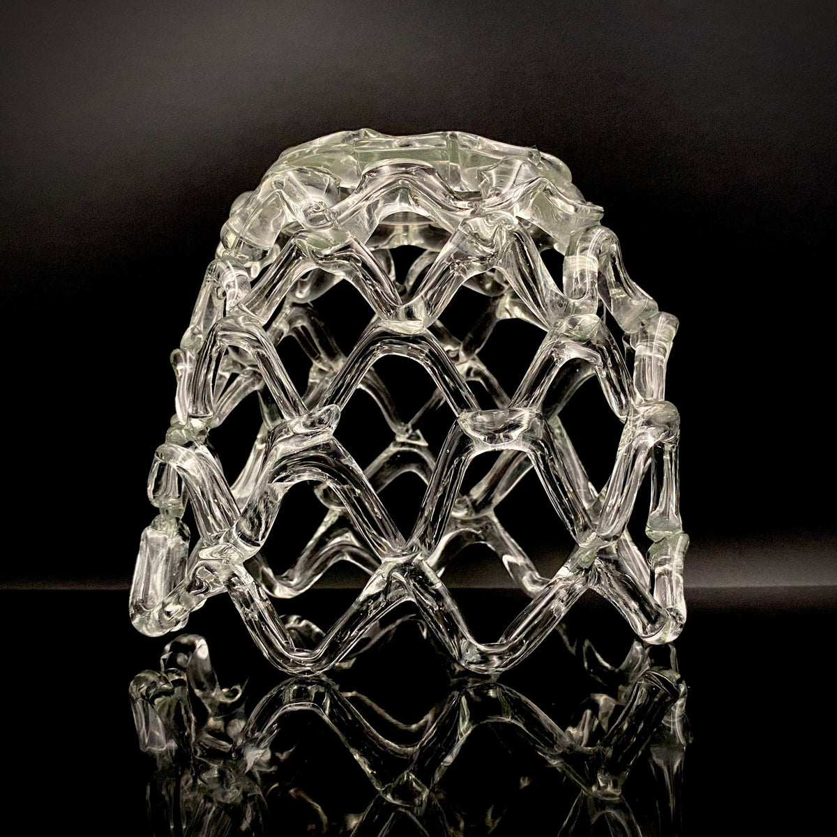 Father of Modern Japanese Glass Art, Master Toshichi Iwata - Glass Network Flower Vase, Glass Network Vase, Fruit Basket, Candle Holder #433