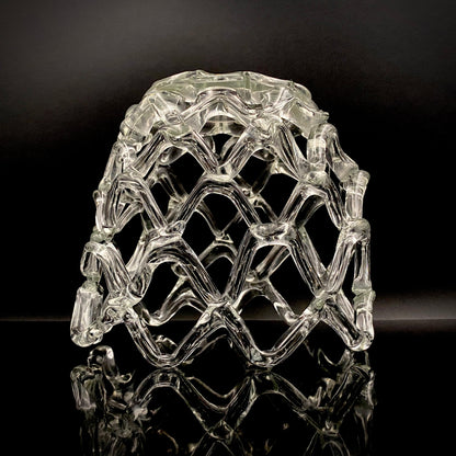 Father of Modern Japanese Glass Art, Master Toshichi Iwata - Glass Network Flower Vase, Glass Network Vase, Fruit Basket, Candle Holder #433