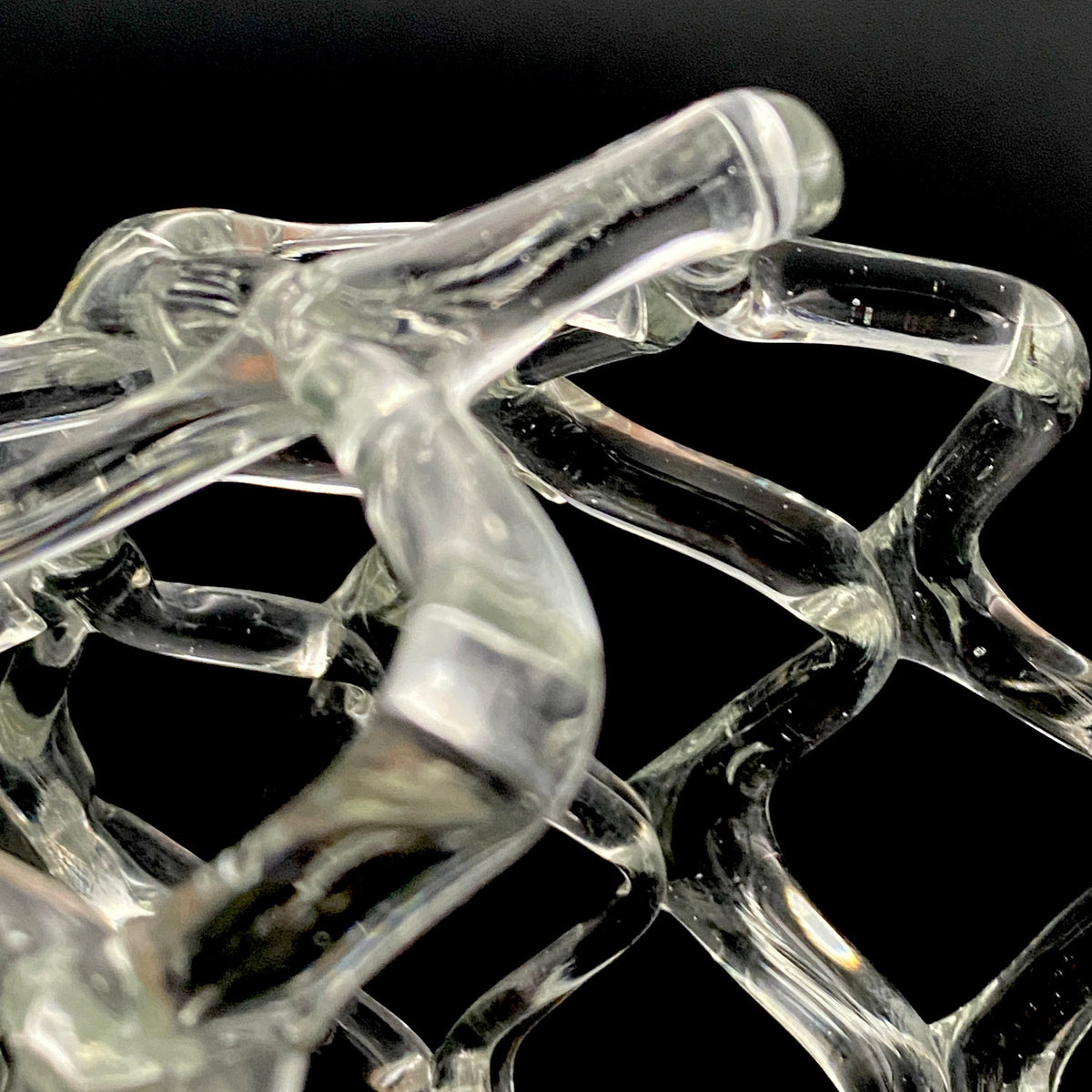 Father of Modern Japanese Glass Art, Master Toshichi Iwata - Glass Network Flower Vase, Glass Network Vase, Fruit Basket, Candle Holder #433