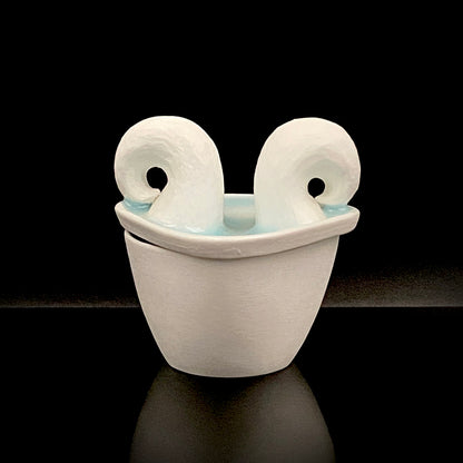 Metropolitan Museum of Art Collection Artist, Japan Ceramic Art Exhibition Grand Prix Winner: Shigekazu Nagae - "Form of Otsumi" Celadon Glazed Porcelain Covered Sake Vessel, Japanese Shot Glass, Made in 2014 #432