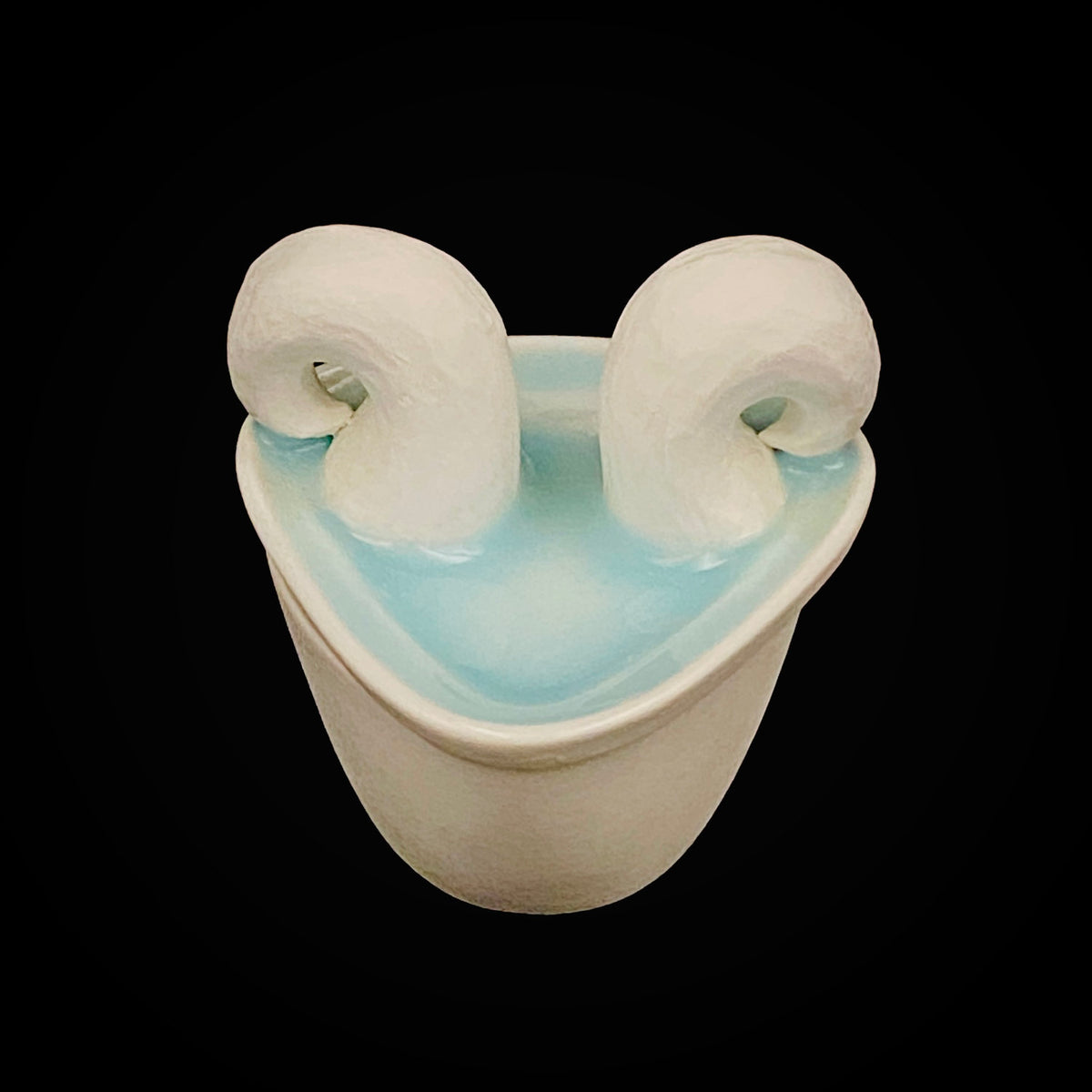 Metropolitan Museum of Art Collection Artist, Japan Ceramic Art Exhibition Grand Prix Winner: Shigekazu Nagae - "Form of Otsumi" Celadon Glazed Porcelain Covered Sake Vessel, Japanese Shot Glass, Made in 2014 #432
