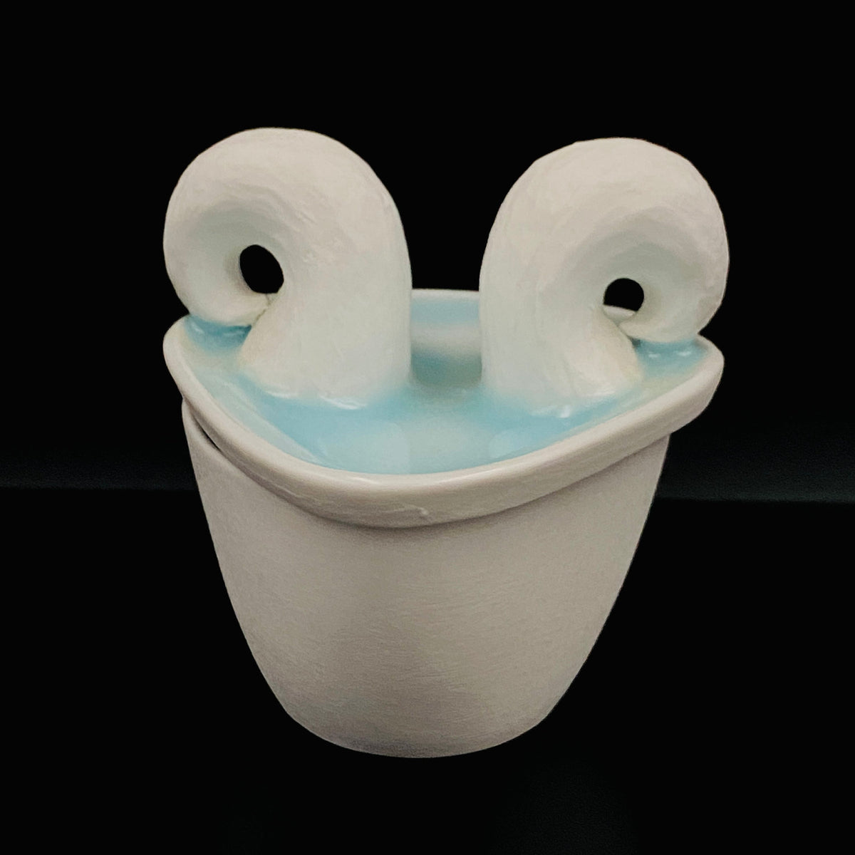 Metropolitan Museum of Art Collection Artist, Japan Ceramic Art Exhibition Grand Prix Winner: Shigekazu Nagae - "Form of Otsumi" Celadon Glazed Porcelain Covered Sake Vessel, Japanese Shot Glass, Made in 2014 #432