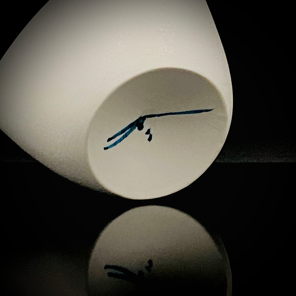 Metropolitan Museum of Art Collection Artist, Japan Ceramic Art Exhibition Grand Prix Winner: Shigekazu Nagae - "Form of Otsumi" Celadon Glazed Porcelain Covered Sake Vessel, Japanese Shot Glass, Made in 2014 #432
