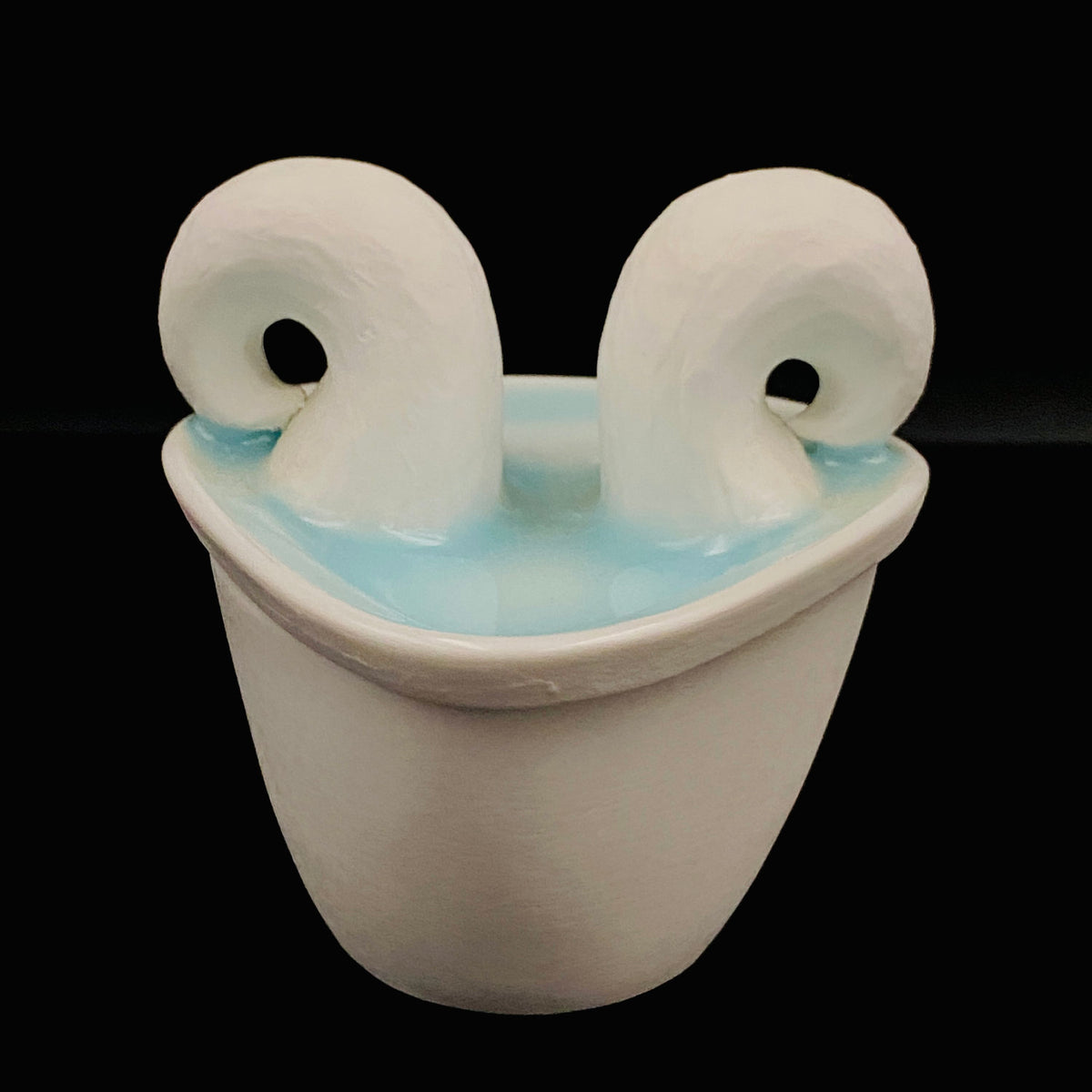 Metropolitan Museum of Art Collection Artist, Japan Ceramic Art Exhibition Grand Prix Winner: Shigekazu Nagae - "Form of Otsumi" Celadon Glazed Porcelain Covered Sake Vessel, Japanese Shot Glass, Made in 2014 #432