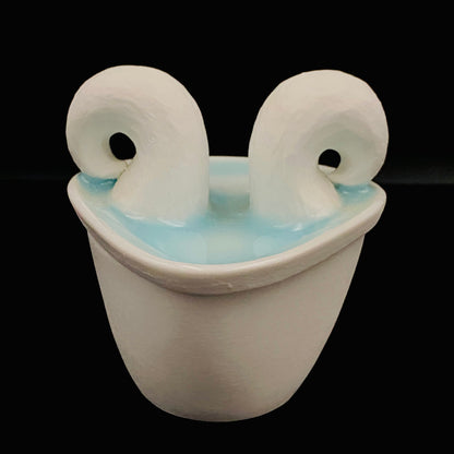 Metropolitan Museum of Art Collection Artist, Japan Ceramic Art Exhibition Grand Prix Winner: Shigekazu Nagae - "Form of Otsumi" Celadon Glazed Porcelain Covered Sake Vessel, Japanese Shot Glass, Made in 2014 #432